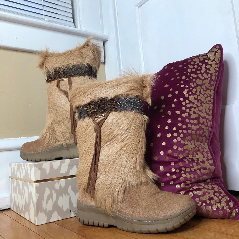 Bearpaw Fur Feather Boots - Brown - Size 9